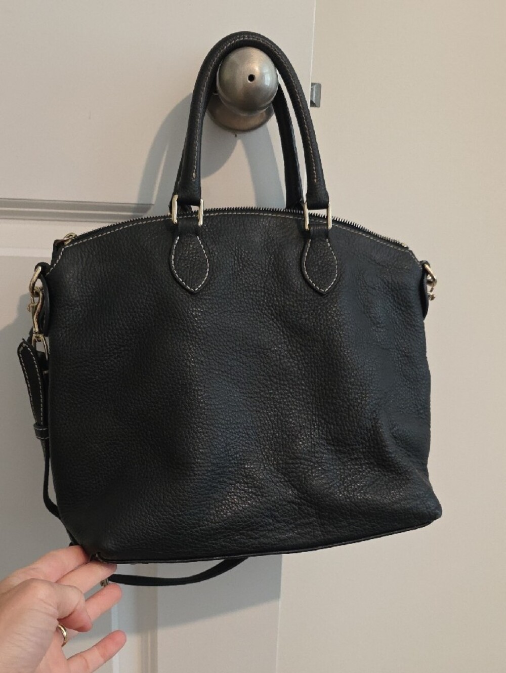 Dooney & Bourke Black Pebble Leather Satchel with Gold Hardware - Picture 4 of 9